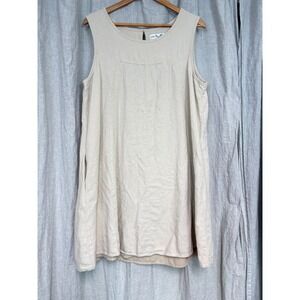 Simply Noelle Womens Beige Linen Blend Sleeveless Shift Dress Pockets L/XL